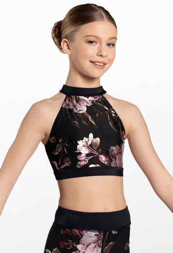 NV12090 Metallic Floral Crop Top