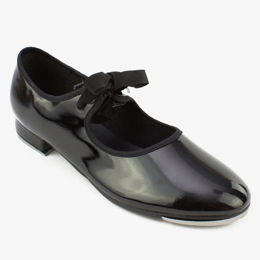 TA35 child lace up tap shoe black pat